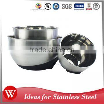 0.6mm thickness Stainless Steel 3 mixing bowl set With Silicone Bottom