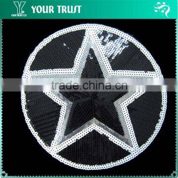 Round Black White Silver Star In Center Sequin Applique Patches