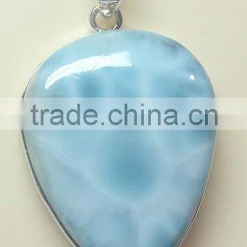 Larimar Pear Blue Gemstone Cabochon 925 Sterling Silver Pendants , Designer Sterling Silver Pendants, Fashionable Silver Pendant