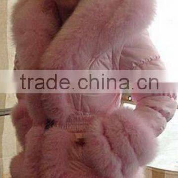 Fashion design down jacket with fox fur trim and fur hood