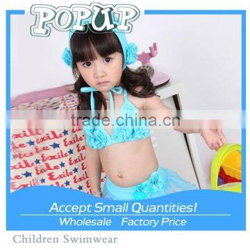 2015 Latest Fashion Six Blue Flower Tops Sling Bikini Beachwear For Sexy Baby