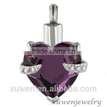 heart amethyst 316l stainless steel ashes cremation urn pendant