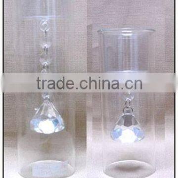 pretty glass candle holder with diamond pendants