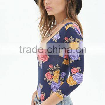 2014 Bodysuit Floral Printed Apparel for Women Bodysuit Cheap Female Clothing Quality Choice photo-4