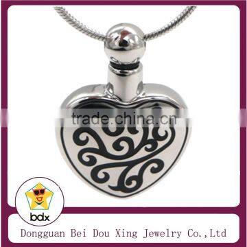 MINI Style Funeral Casket Pendant Stainless Steel Memorial Pet Ashes Keepsake Cremation Black Enamel Flower Heart Urn Pendant