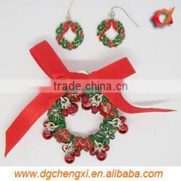 colorful Christmas wreath charm with red ribbon