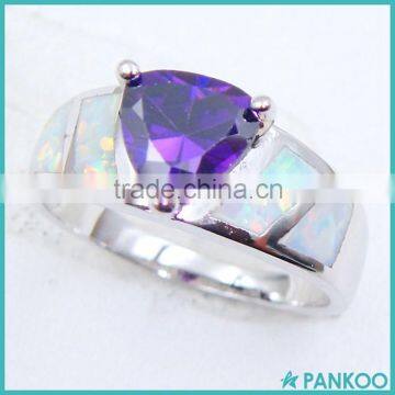 Hot Selling Rhodium Plated 925 Sterling Silver Pave Zircon Wpmen Opal Ring