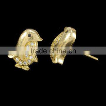 Gold Plated Penguin Earrings Bird Jewelry