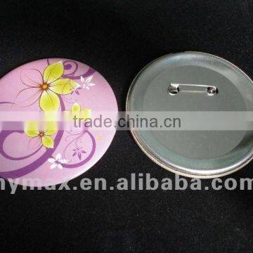 fancy flower pink round tin badge