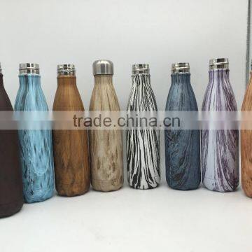 Dip 500 ml Doubel Wall Stainless steel bottle/ wood pattern insulated bottle/ vacuum water drinking bottle