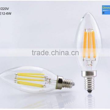 E14 E12 Glass Crystal Chandeliers 6W dimmable Led Retro Edison Filament light bulb