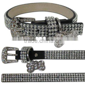 Wholesale Western Bling Full Rhinestone Dog Cat Black Leather Puppy Collars