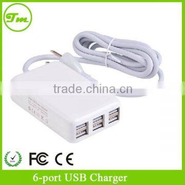 6 Port AC Power Adapter Cord US Plug USB HUB USB Desktop Charger