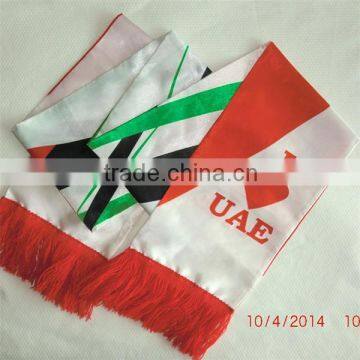 2015 football scarf, satin colorful printing, promotional soccer scarf, made in China