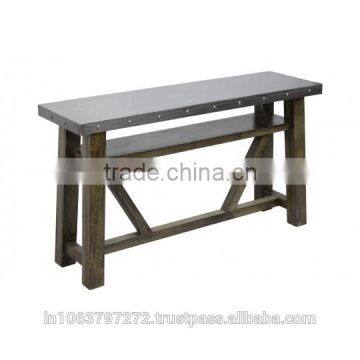 Zinc Console Table Top with Zinc Finish Mango Wood and Tobacco Grey Finish