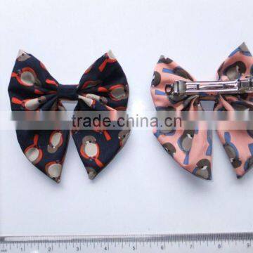 fashion bird printed fabric bow barrettes