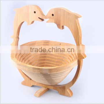 Woven Food Bread Storage Bamboo Wood Folding Fruit Picking Basket