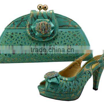 2016 Haniye Italian shoes and bag set for evening party and ball/shoes matching bag with stones in green