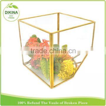 Decorative Display Brass Box With Customization Size Candle Container Glass , Wholesale Handmade Living Air Plants Tin Planter photo-5