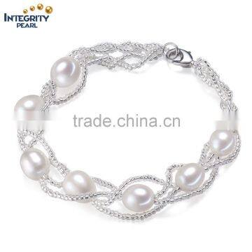 2016 new style 7-8mm white rice cheap jewel wedding women pearl bracelets