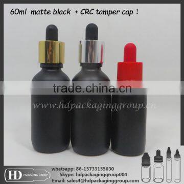 Matte black round eliquid glass bottles 60ml e-cig dropper bottles