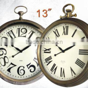 13 Inch Antique Design Golden Quartz Metal Wall CLock With Big Numbers