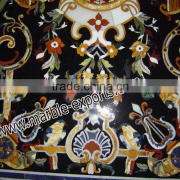 Rectangle Table Top Stone Marble Inlaid Pietre Dure Dining Table Top, Center Table Top Black k