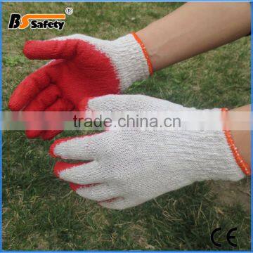 BSSAFETY light cotton yarn knitting red latex coated smooth finished cheap safety working gloves from China for korea etc.