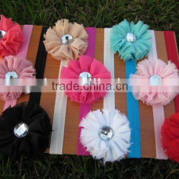 2.5"Chiffon Shabby Flowers Baby Headands with Clear Stone in Cener