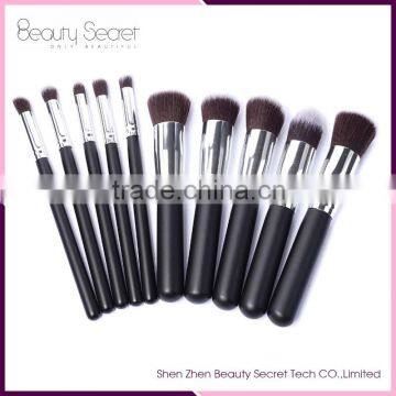 Superior animal hair shiny black handle 10pcs makeup brush set