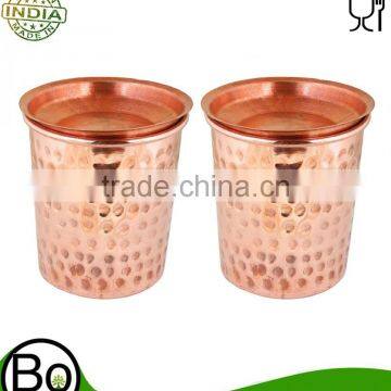 Indian Copper Tumbler Hammered Glasses for Healing Ayurvedic Product Set of 2