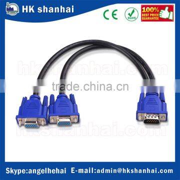 High quality adapter 15 Pin 1 vga male to 2 vga female vga monitor Y splitter cable for computer pc laptop