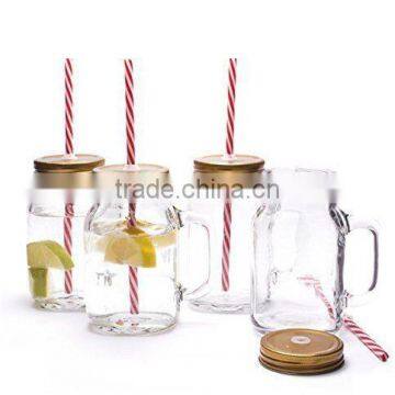 Glass mason jar with handle lids straw, 10oz