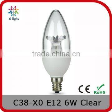 A38 500LM 6W EQUAL TO 40W E11 FLAME CANDLE CRYSTAL BULB FOR CANADA