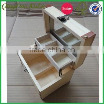 factory price pine wood unfinished wooden mirrored jewelry box with drawers for sale