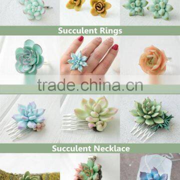 Wedding Bridal Bithday Gifts Small Green Succulent Comb Succulent Jewelry photo-5
