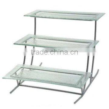 3 layer glass board Stainless steel buffet display shelf/dessert display/Dessert frame/ Hotels buffet set