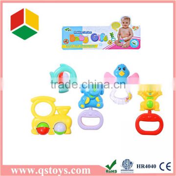 Colorful 5pcs packed plastic baby rattle toys for sale