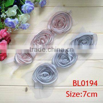 Handmade triple chiffon fabric flower trim for dress