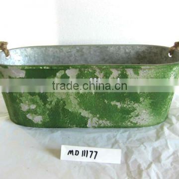 Green Galvanized Metal Planter With Rope Handles