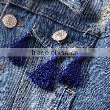 2017 Hight Quality Girls Beautiful Tassels Denim Coat on the Two Front Procket photo-3