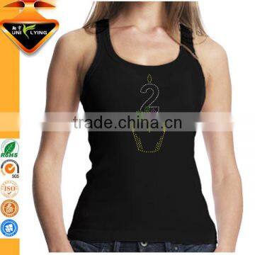 Rhinestone High Heel Shoes for Ladies Cotton Black Tank Tops photo-3