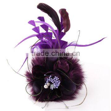 Fabric Feather Big Flower Brooches Handmade Corsage Brooch Feather Pearl Flower Head Clip Brooch photo-5