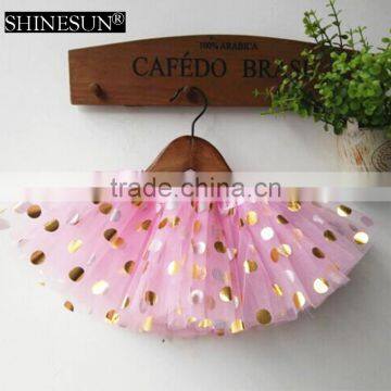 2016 Wholesale Fluffy Print Golden Dot Pink Ballet Tutu Skirt for Girls photo-2