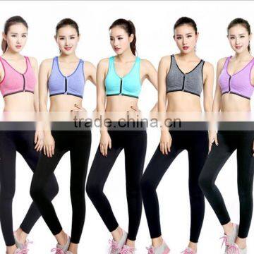 sexy zipper sports bra sets wireless running fitness wear factory price yoga bra