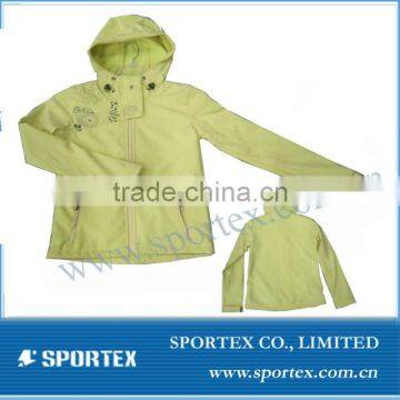 newest design yellow sport softshell jacket for lady