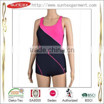 Solid 2014 fashion hot game match competition lady swimwear women short body build one piece swimsuit BSCI manufacturing