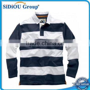 custom printed navy blue men formal striped long sleeve polo shirts