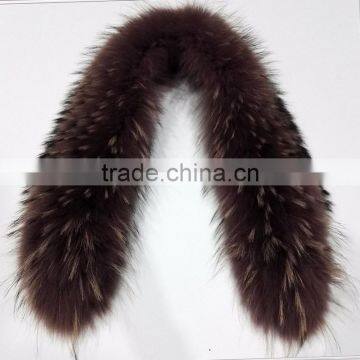 Myfur Brown Color Genuine Raccoon Fur Long Hooded For Lady Coat Wholesale Fur Collar