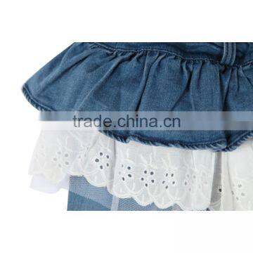 Latest Design Round Pocket Design Sky Blue Culottes Lace Kid Ruffle Dress Pants photo-3
